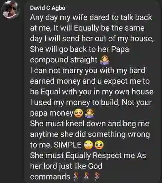 Any Day My Wife Talks Back At Me, I Will Send Her Out Of My House - Nigerian Man