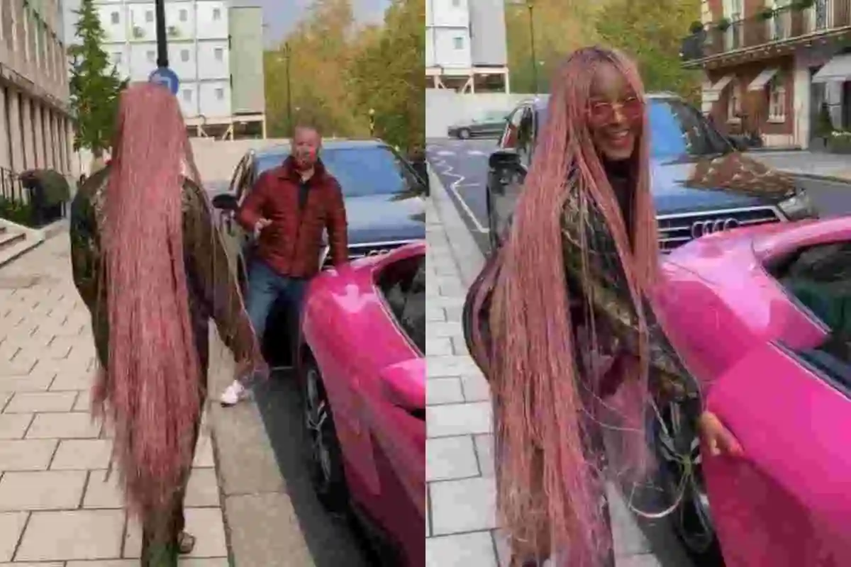 Moment DJ Cuppy walked in on a man trying to take photos with her Ferrari (video)