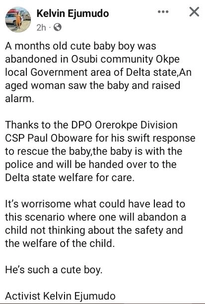 Abandoned One-month-old Baby Rescued In Delta Community