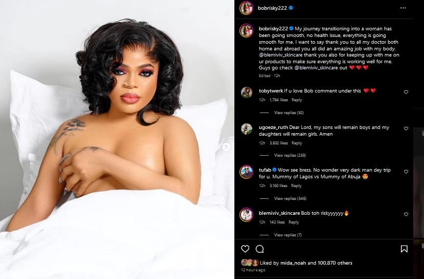My Transition Journey Into A Woman Has Been Smooth - Bobrisky Writes As He Shows Evidence He Is Now A Full 'Woman'