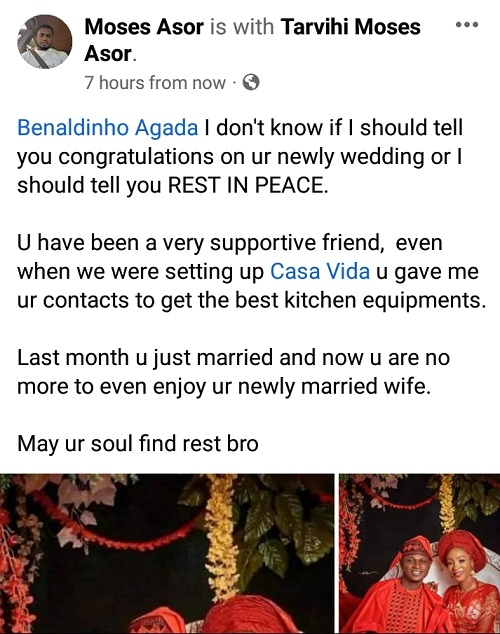 Nigerian Man Dies 3 Weeks After His Wedding (Photo)
