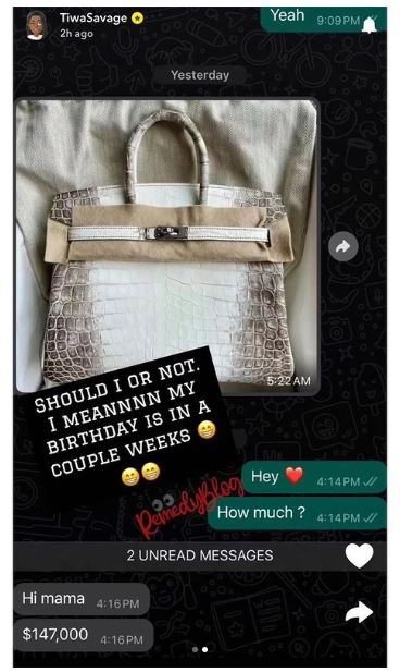 See Photo Of N168m Bag Tiwa Savage Wants to Buy For 43rd Birthday