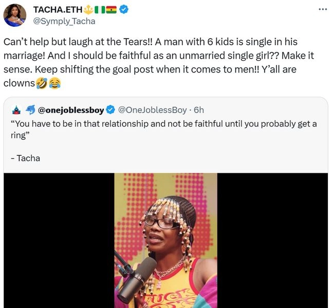 Y’all Are Clowns - Tacha Slams Those Attacking Her For Saying People Shouldn't Be Faithful While Dating