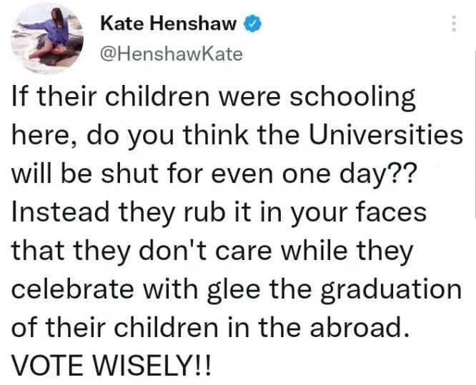 If Their Children Were Schooling Here, Do You Think Schools Would Be Shut For Even One Day – Kate Henshaw Laments ASUU Strike