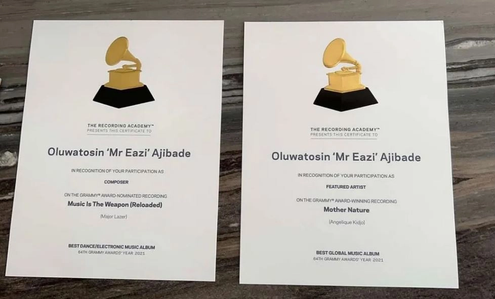 Mr Eazi Gets Two Grammy Certifications