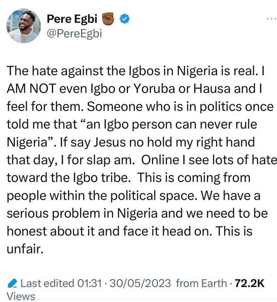 The Hate Towards The Igbos In Nigeria Is Real - BBNaija's Pere