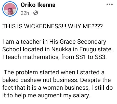 This Is Wickedness - Nigerian Teacher Laments After School Proprietor Allegedly Refused To Pay His Salary Because He Sells Cashew Nuts