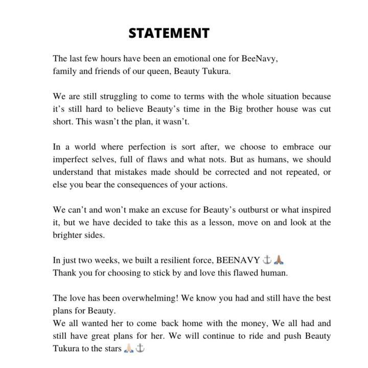 #BBNaija: Beauty Issues Statement Following Disqualification